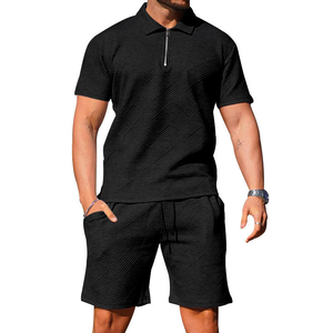 Custom Summer Breathable <b>Knitted</b> 100% Cotton Polo <b>Set</b> for Men Zipper Sport Tracksuits (Customizable) - Product Image 4