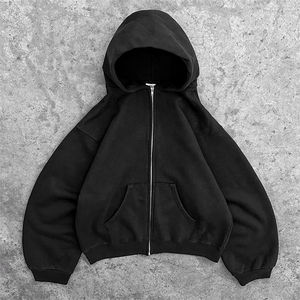 Custom Heavy Weight Blank Oversized Cotton Hoody 600gsm Cropped Puff <b>Crop</b> <b>Top</b> <b>Men</b> Baggy Zip up Boxy Fit Hoodie - Product Image 4