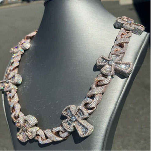 24K White Gold Iced Hip Hop <b>Cross</b> <b>Pendant</b> <b>Necklace</b> Lab Grown Diamond Cuban Chain for Certified Brilliant Cut Unisex - Product Image 2