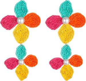 Déclaration Blanc Fleur Raphia Tissé Fleur Boucles D'oreilles Daisy Studs Bohème Fille Fleur Jolie Zircone Boucles D'oreilles pour les Femmes - Product Image 3