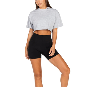 Tops de sport en coton pour femmes avec logo personnalisé, manches courtes, chemises de yoga, vêtements de sport décontractés, tops de course surdimensionnés - Product Image 5