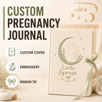 Journal de grossesse personnalisé LABON A5, couverture rigide en lin avec broderie de lune, planificateur de souvenirs de bébé, ensemble cadeau avec ruban