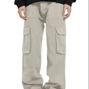Pantalon cargo décontracté pour homme, taille haute élastique, plusieurs poches, toile respirante, coupe droite légère, style hiver - Product Image 1