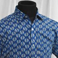 Camisas de vestir de primavera para hombre, a rayas, con estampado indio a mano, triple botonadura, cuello mandarín, transpirables, suaves, 100% algodón cambray