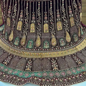 ผ้ากำมะหยี่ราจวดีแบบดั้งเดิมเชงก้าหนักแบบตัดแปะสองกระป๋อง3.5ม. Flair choli 1.2M dupatta 2.5M ปาร์ตี้ฤดูหนาว - Product Image 3