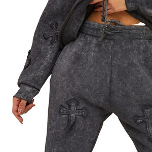 Custom Logo 100% Cotton Oversized Breathable Acid Wash <b>Women</b> Tracksuit Wholesale <b>Women</b> 100% Cotton Acid Wash Tracksuits - Product Image 5