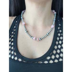 Collier de perles graduées en corail rose et argent sterling fait main Navajo, chaîne perlée plaquée or tendance pour mariage et cadeau - Product Image 2