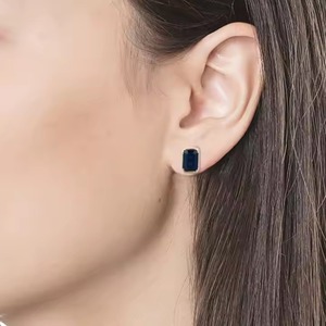 Trending 14K Solid Yellow Gold Natural Octagon Blue Sapphire Solitaire <b>Stud</b> <b>Earrings</b> for Anniversaries Parties Gifts Fine - Product Image 3