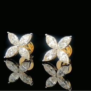 Boucles d'oreilles clous en diamant de laboratoire certifié SGL de 1,20 CTW, taille marquise, or massif 14 carats, bijoux fins - Product Image 1