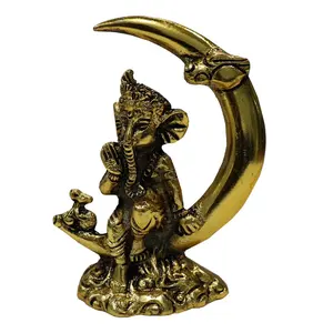 Best Quality Brass Metal Golden Ganpati Murti for Pooja Indian Religious Murti for Festival Mandir Gift for Export