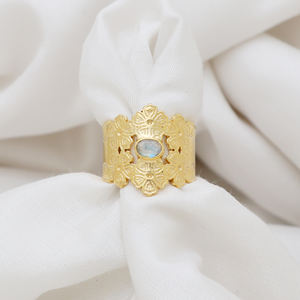 แหวนพลอยมูนสโตนสีรุ้งสีเงินสเตอร์ลิง925ชุบทอง18K สำหรับงานแต่งงานหรือปาร์ตี้ของขวัญ - Product Image 2