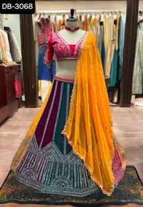 Vêtements ethniques indiens Faux Georgette avec broderie et motif de séquence Travail lourd Lehenga Choli avec Georgette Travail Dupatta - Product Image 2