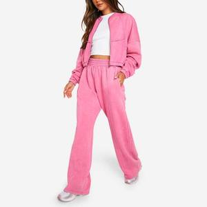 Ensemble de survêtement décontracté pour femmes, deux pièces, à capuche, en coton épais, jogging surdimensionné, pull-over, écologique, personnalisable - Product Image 3