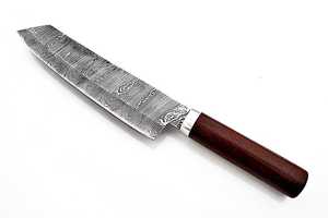 Cuchillo de cocina de acero de Damasco hecho a mano de alta calidad con hoja de acero de Damasco y mango de madera con Funda de cuero - Product Image 2