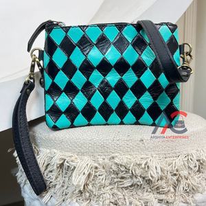Nouveau célèbre marque concepteur de luxe Turquoise noir à carreaux en cuir repoussé sac à main pour femmes Portable portefeuille haut à la mode pour dame - Product Image 1