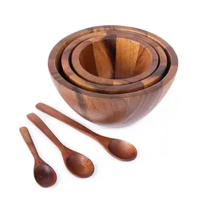 Best Selling Custom Packaging Hammered Mango Wood <b>Salad</b> <b>Serving</b> <b>Bowl</b> with Spoon Sourced from India - Product Image 1
