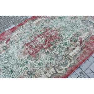 Tapis vintage de grande taille 5,7 x 9,6 pieds, tapis turc persan en laine rouge et vert - Product Image 5