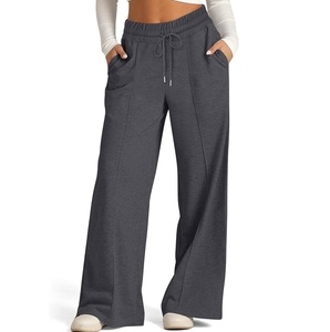 Pantalones de chándal color sólido polar cintura elástica acampanados al por mayor OEM ODM transpirable cordón pista Activewear pantalones de chándal - Product Image 4