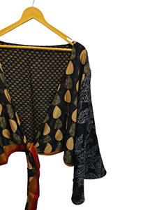 Beachwear Short Silk <b>Top</b> Multi Color Soft House Wear Multi Color Silk Blouse Short Wrap <b>Top</b> - Product Image 2