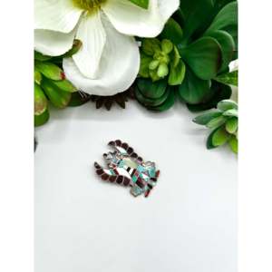 Pendentif/Épingle Zuni fait main en argent sterling avec pierres multicolores, plaqué rhodium, breloque religieuse ornée d'améthyste et de perles - Product Image 3