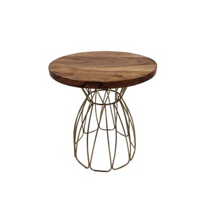 Support à gâteau rond à un étage au design attrayant en métal et fer, plateau de service en bois naturel et noir pour restaurants - Product Image 4