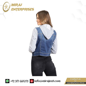 Veste en jean à capuche pour femmes Juniors personnalisable Vestes en jean délavées vintage pour femmes - Product Image 4