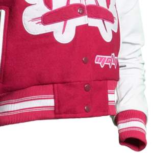 Chaqueta Universitaria Corta para Mujer, Mezcla de Lana, Mangas en Contraste, Cierre de Botones a Presión, Ribete Acanalado, Estilo Urbano - Product Image 5