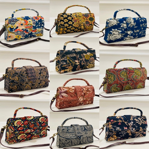 <b>Navy</b> <b>Blue</b> Floral Cotton Soft Durable Crossbody Bag Vintage Style Women Shoulder Purse Boho Sling Handbag Sustainable Wholesale - Product Image 3