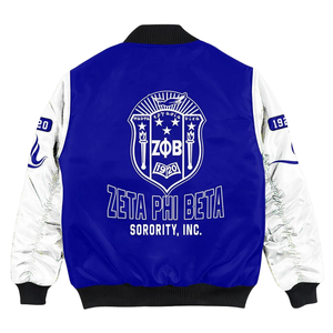 Chaqueta de Satén Azul y Blanca para Mujer de la Hermandad Zeta Phi Beta, ZPB 1920, Ropa Griega, Bordado de Escudo, Prenda Exterior Universitaria Premium - Product Image 2