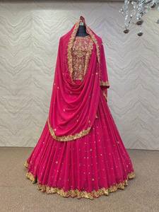 Vestido de mujer India paquistaní Lehenga Choli Georgette con trabajo bordado y secuencia suave Dupatta diseñador hecho a mano ropa de fiesta - Product Image 4