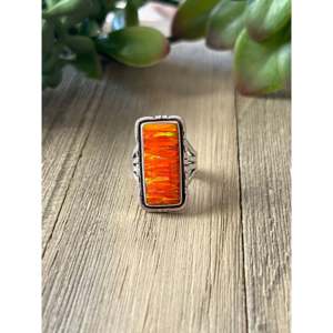 Rose Gold Plated Navajo <b>Ring</b> with Orange Opal Inlay and Sterling Silver - Product Image 1