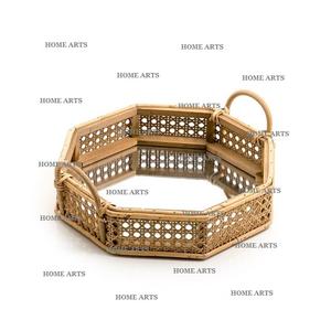 Plateau de Service en Rotin et Verre en Bambou pour Dessert Snacks Ensemble de Trois Tailles Différentes Plateau de Service Alimentaire à Vendre - Product Image 5