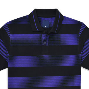 100% algodón de alta calidad respetuoso con el medio ambiente informal para hombre para Polo diseño de patrón sólido con estilo de piqué de rayas negras - Product Image 2