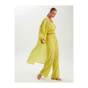 Kimono long en coton à manches longues avec col carré pour tenue décontractée - Product Image 4