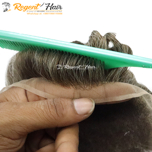 Venta al por mayor regente ligero atado a mano trama 100% cabello humano Remy estilo onda de agua natural tupé de encaje completo para hombres - Product Image 4