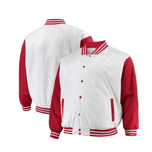 Vestes de baseball vintage pour hommes, blanches et rouges, col montant, écologiques, respirantes, coupe-vent, en polaire épaisse, vente en gros - Product Image 1