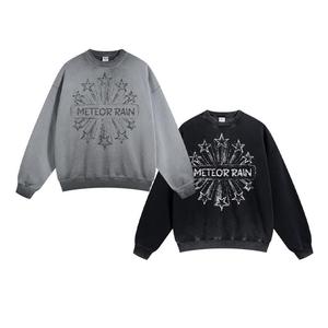 OEM personalizado ácido lavado Sudadera ligera transpirable 420 GSM algodón orgánico de gran tamaño Boxy hombres Sudadera de cuello redondo - Product Image 1