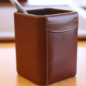 Leather Round Handmade Classic Multi-purpose Pens Holder Cup Desktop Stationery Organiser Case Office Pen Holder for <b>Desk</b> - Product Image 5