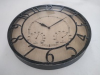 Jam Dinding Luar Ruangan Rustic 16 Inci dengan Termometer dan Higrometer, Desain Jarum Tunggal, Bingkai Plastik, RAPITECH CLK165 Baru
