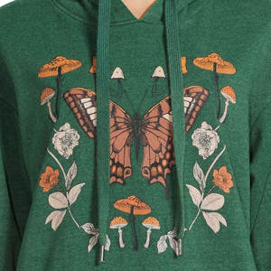 เสื้อมีฮู้ดลายกราฟิกสีเขียวสำหรับผู้หญิงเสื้อมีฮู้ดแขนยาวแบบสวมหัวเปิดไหล่ตกใส่ได้ทั้งชายและหญิง - Product Image 5