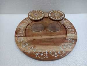 Recipiente de acrílico contemporáneo con bandeja de madera con incrustaciones de fregona, perfecto para embalaje de regalo decorativo y estilismo para el hogar - Product Image 3