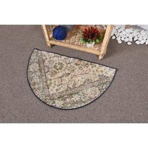 Tapis Vintage Classique Beige Vert Patchwork Laine 2.5X1.5 pieds Aubusson Design pour Décorations de Salon Latex Soutenu - Product Image 3