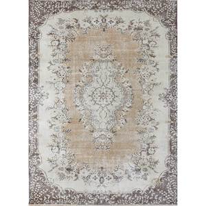 พรมขนสัตว์สีน้ำตาลเบจวินเทจถักมือ รุ่น Pae-2186 สำหรับใช้ในบ้าน-ลายเมดัลเลียนนามธรรมรูปสี่เหลี่ยมผืนผ้าสำหรับห้องนั่งเล่น ห้องโถง ห้องพัก - Product Image 1