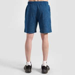 Short de basketball 100% coton délavé à la pierre, avec fermeture éclair et taille élastique, motif cargo tissé (Bleu moyen) - Product Image 2