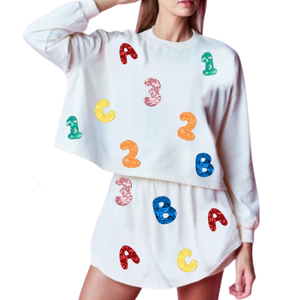 Retour à l'école Très demandé Femmes super confortable Sweat-shirt et jupes 2 pcs set personnalisable main sequin travail - Product Image 5