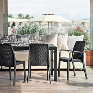 2 Stackable Outdoor <b>Garden</b> <b>Chairs</b> with Armrests <b>Rattan</b>-Effect Polypropylene 56x46x51 cm in Color - Product Image 3