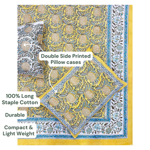 Premium Jaipuri bloque de mano impreso diseño moderno Algodón puro amarillo juego de sábanas estampado indio Super King Size 108 \ "X108 \" - Product Image 3