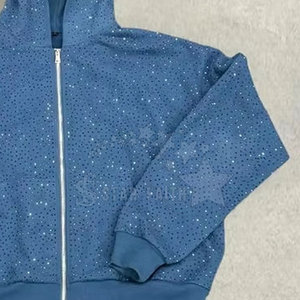 Women Acid Wash Rhinestone Hoodie Breathable Streetwear Pullover Fashion Sparkle <b>Top</b> with <b>Crystal</b> Design - Product Image 3