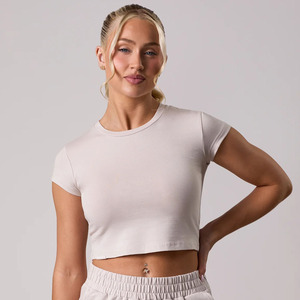 High Quality Fitness <b>Women</b> Soft Crew Neck Short Sleeve Crop <b>Top</b> Shirt Sportswear Slim Fit Blank <b>Compression</b> Sexy Gym Wear Tshirt - Product Image 1