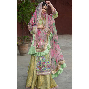 Vente chaude dames robe de soirée pakistanaise soie Salwar Kameez avec manches longues broderie costume pour femmes en coton lin - Product Image 6